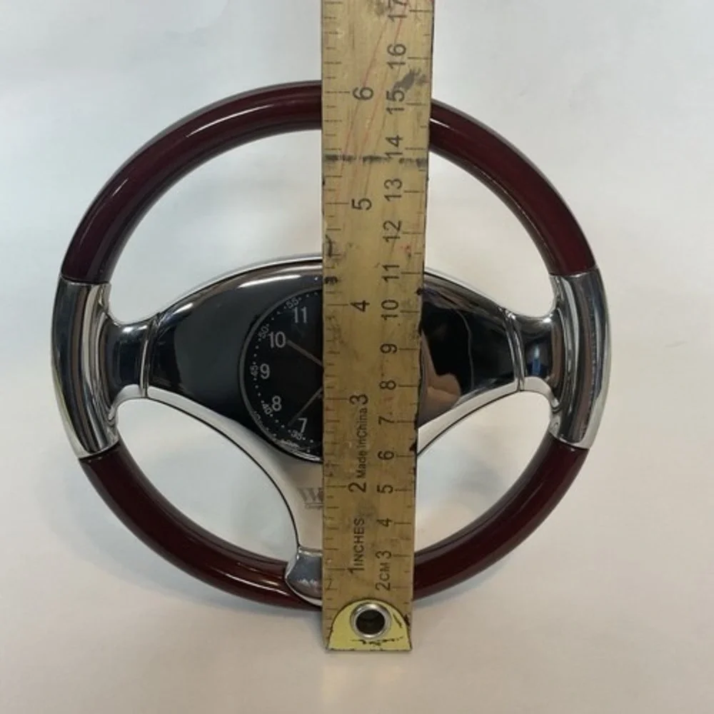 Vintage Weston Chrome and‎ Brown Steering Wheel Desk Clock 6